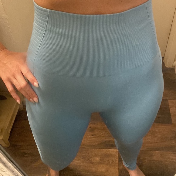 Like New Gymshark Baby Blue Small Leggings w/ cute hole cutouts & tummy control - Picture 5 of 8